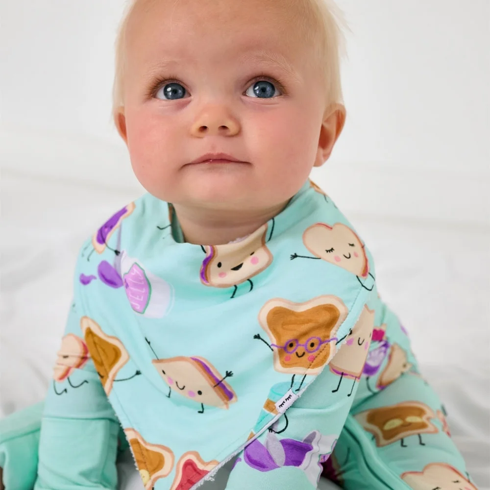 NIB Little Sleepies Lunch Buddies Bandana Bib- Bamboo, PB & J, Baby, Soft, Cozy